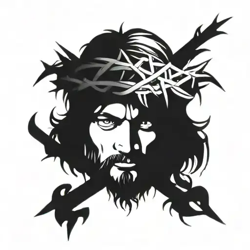 Jesus Face crown of thorns wrapped tattoo design idea