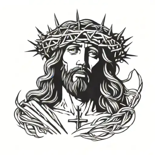 Jesus Face crown of thorns wrapped tattoo design idea