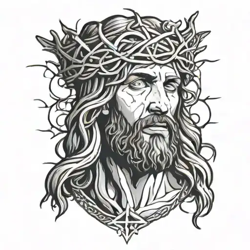 Jesus Face crown of thorns wrapped tattoo design idea