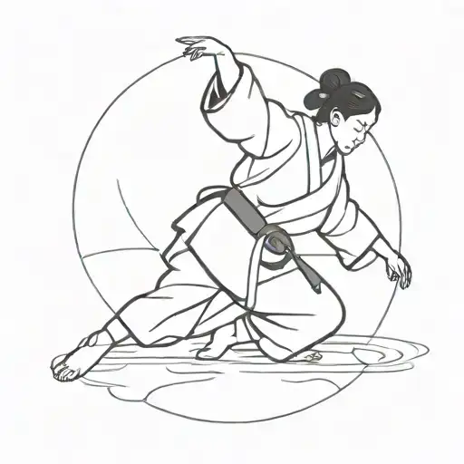 minimalist, thin line, judo representative with "uchi mata" hold for women, no cliché, no outline, simple, tattoo design idea