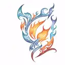 flame tattoo design for man  burning hot raging flame single flame multi colour colourful slim tall tribal symbol tattoo design idea
