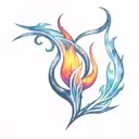 flame tattoo design for man  burning hot raging flame single flame multi colour colourful slim tall tribal symbol tattoo design idea