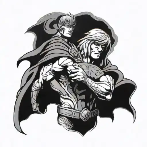 phrase "my superhero is my father, I would die of hunger if I wait for the he-man" tattoo design idea