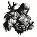 phrase "my superhero is my father, I would die of hunger if I wait for the he-man" tattoo design idea