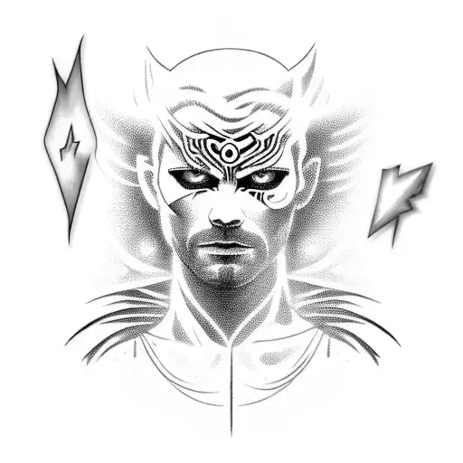 last tear of lucifer with background lightning tattoo design idea