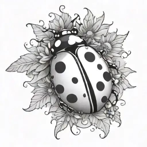 ladybug with a sun design on the wings sitting tattoo design idea