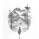 Tattoo including various things of nepal like mt everest ,rhododendron , trees ,nature etc tattoo design idea