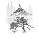 Tattoo including various things of nepal like mt everest ,rhododendron , trees ,nature etc tattoo design idea