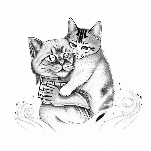 A tattoo design that portrays a firefighter embracing their beloved dog and cat, symbolizing their love for animals and their occupation. tattoo design idea