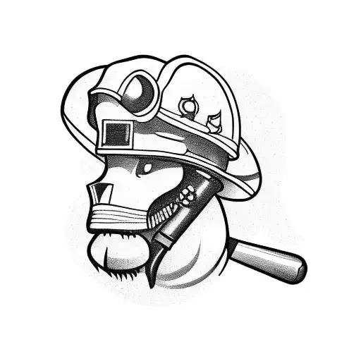 A powerful tattoo representing your occupation as a firefighter: a roaring fire with a firefighter's helmet and tools tattoo design idea