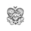 A tattoo design that features a heart-shaped emblem with the words 'mom,' 'dad,' and 'brother' intertwined, representing the client's deep love and connection to their family. tattoo design idea