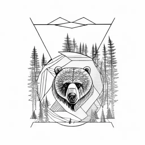 Forest with bear tattoo design idea