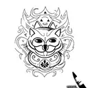 create a basic tatto that says memento mori and is half cat smiling and half with a sad face tattoo design idea