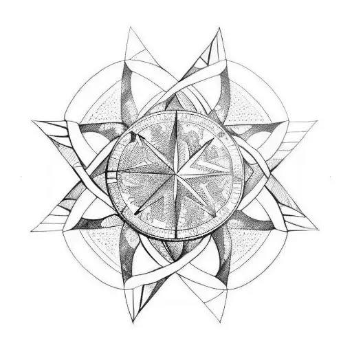 Wind rose with globe and sea turtle tattoo design idea