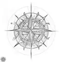 Wind rose with globe and sea turtle tattoo design idea