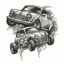 A motorsport themed tattoo featuring a mini car with pop punk elements tattoo design idea