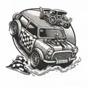 A motorsport themed tattoo featuring a mini car with pop punk elements tattoo design idea