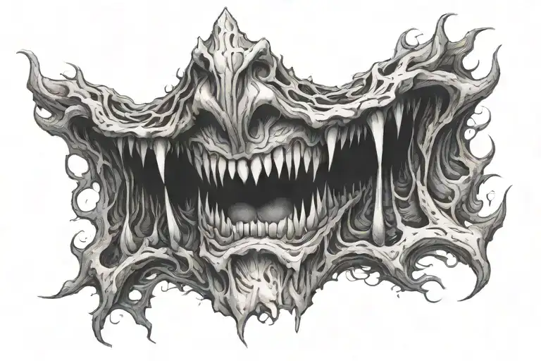 Create an image of a demonic face that is highly detailed and terrifying.  tattoo design idea
