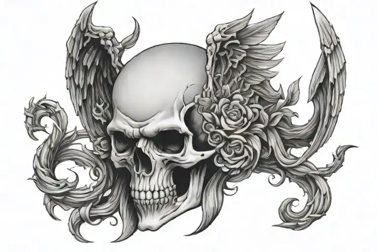 a skull demon half angel tattoo design idea