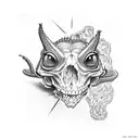 Lizard on a skull in 80s rocker style tattoo design idea