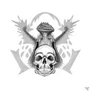 Lizard on a skull in 80s rocker style tattoo design idea