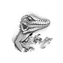 Lizard on a skull in 80s rocker style tattoo design idea