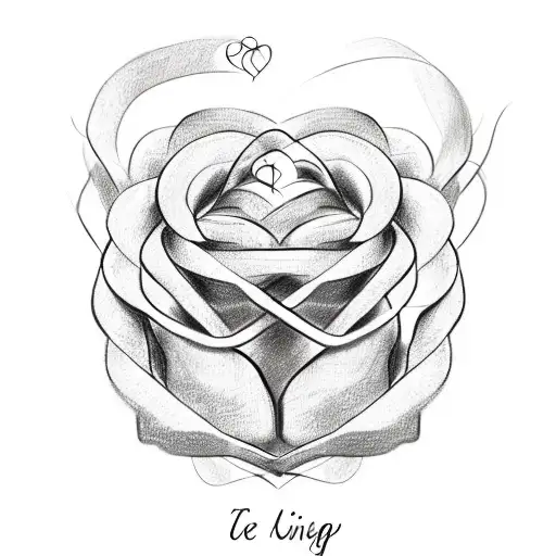 A sketch-style design of intertwined roses and a heart with the word 'love' in memory of Jacques tattoo design idea