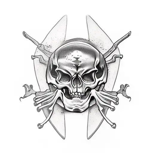 skeleton surfing tattoo design idea