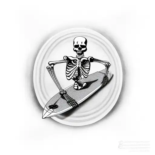skeleton on a surfboard tattoo design idea