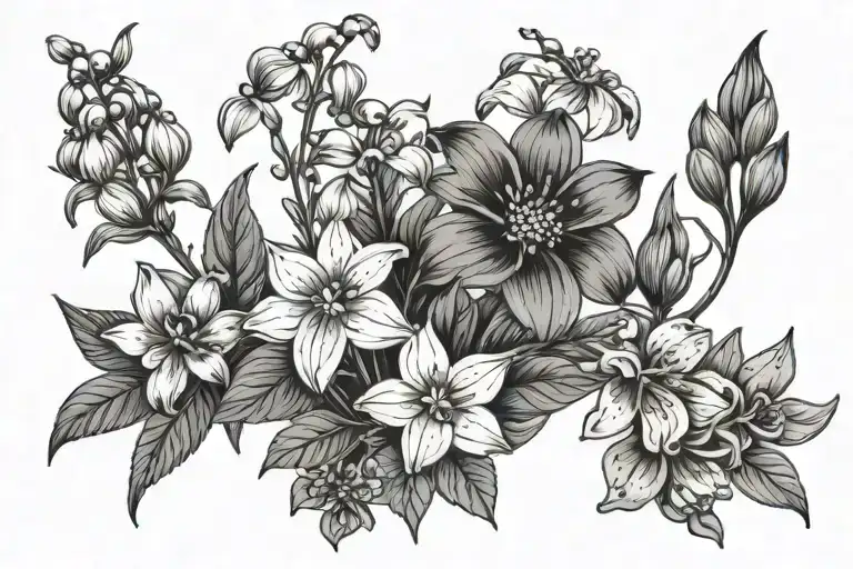 lily of valley, daisy, primrose, asters, cosmos, Chrysanthemums  tattoo design idea
