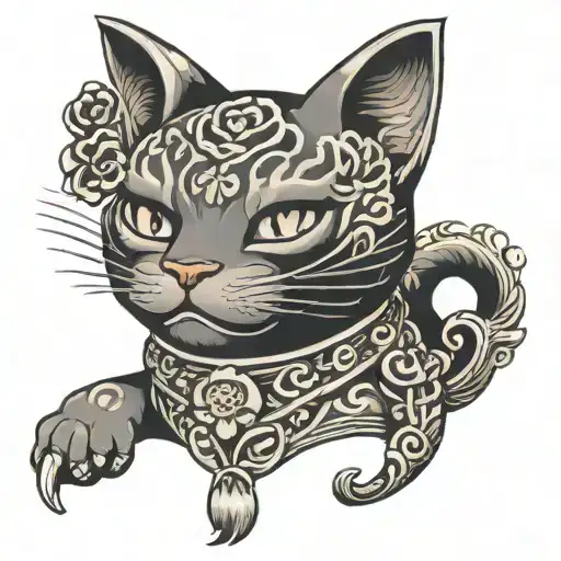 maneki neko on neck tattoo tattoo design idea