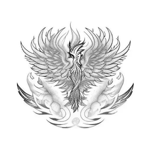 A phoenix rising from the ashes, surrounded by delicate smoke tendrils tattoo design idea