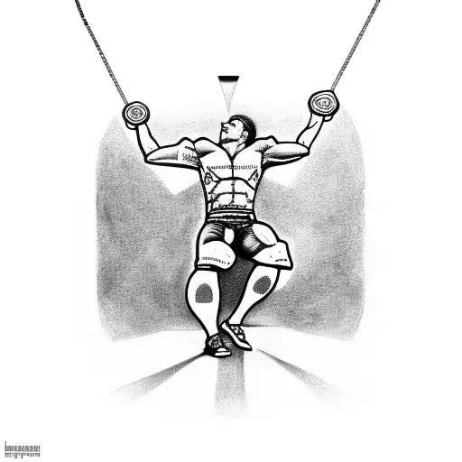 Create a tattoo of a football player lifting weights with a cross necklace as a focal point tattoo design idea