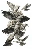 st Anthony 3 doves and a raven flying tattoo design idea