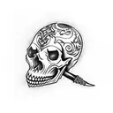 ornamental skull and dagger tattoo design idea