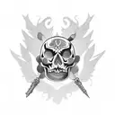 ornamental skull and dagger tattoo design idea