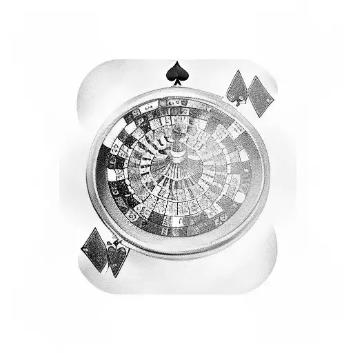A roulette table surrounded by playing cards tattoo design idea