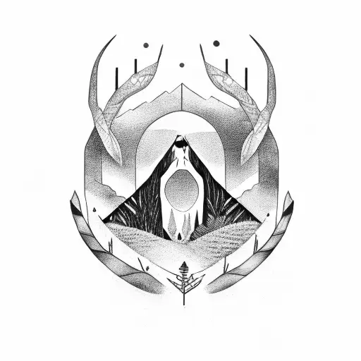 aguia saindo de um bosque com uma montanha no fundo  tattoo design idea