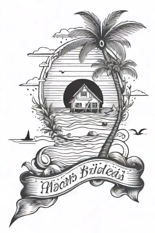 beach with parents birthday date tattoo design idea