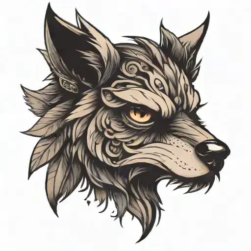half owl half wolf face  tattoo design idea