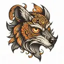 half owl half wolf face  tattoo design idea