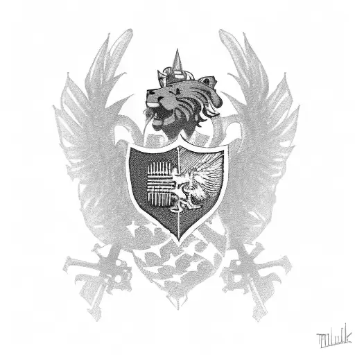 Netherlands lion with US army flag and gear and three stars tattoo design idea