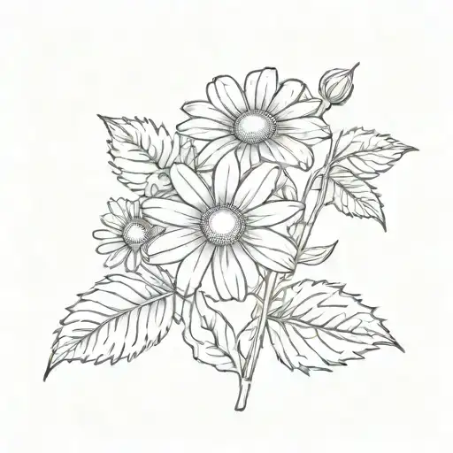 daisy flower large black leaves tattoo design idea