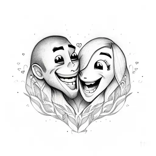two hearts one smiling one crying tattoo design idea