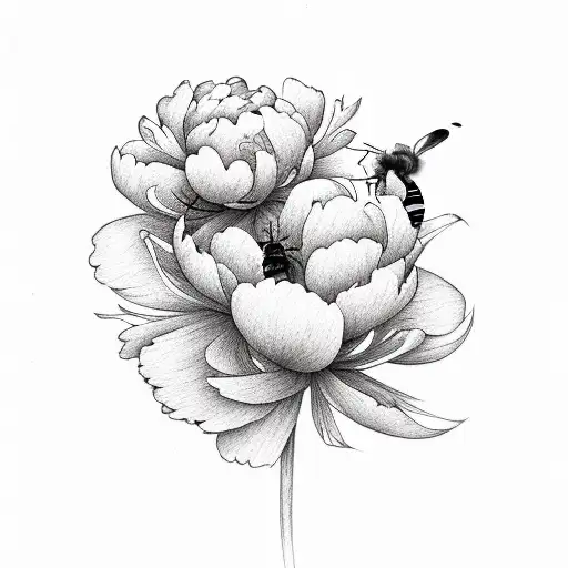 Peony and the Bee tattoo design idea