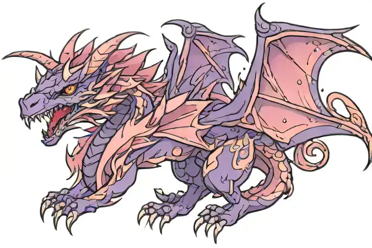 laura annunaki style kawaii purple and pink sparkly glitter wyvern tattoo design idea