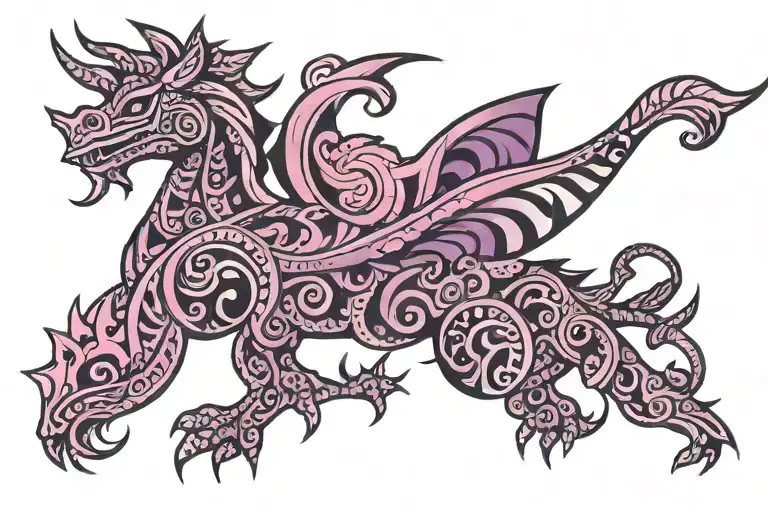 laura annunaki style kawaii purple and pink sparkly glitter norse viking wyvern tattoo design idea