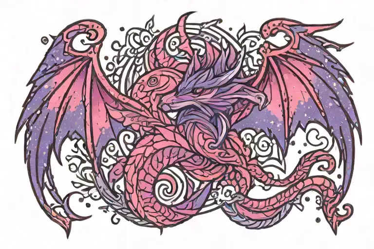 laura annunaki style kawaii purple and pink sparkly glitter norse viking wyvern tattoo design idea