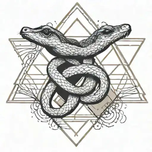 snake bites hand, triangle and square with triangle tattoo design idea