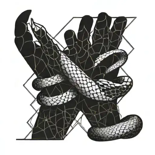 snake biting hand tattoo design idea